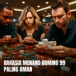 Pemain domino 99 intens bermain dengan fokus.